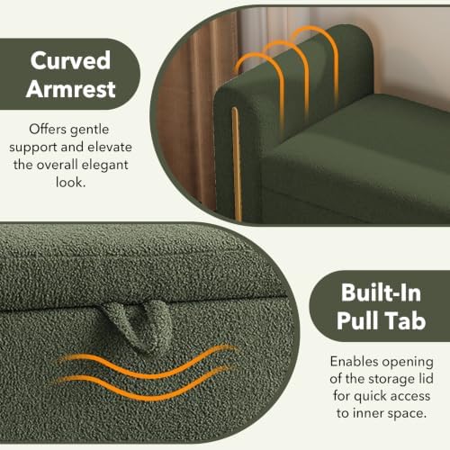 52" Flip-Top Storage Ottoman Bench, Teddy Entryway Bench - Image 5
