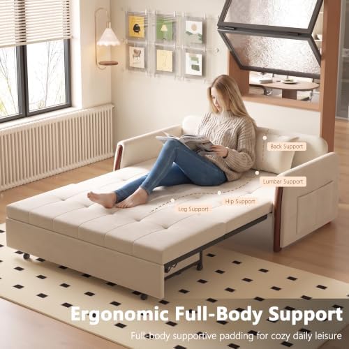 64.56" Pull Out Sofa Bed with Storage, Convertible Sleeper Sofa White - Image 5