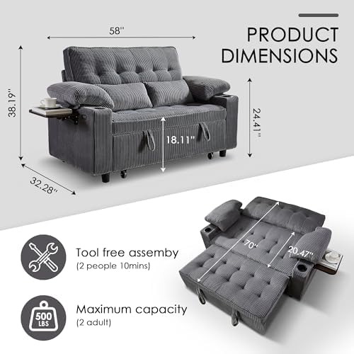 Wakefit 58in Sleeper Sofa Bed, Convertible Pull Out Couch Bed Full Size - Image 2