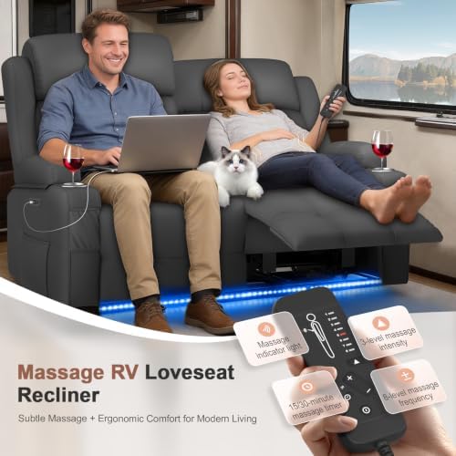 Reclining Loveseat Sofa, RV Loveseats Recliner Sofas Wall Hugger, Double - Image 4
