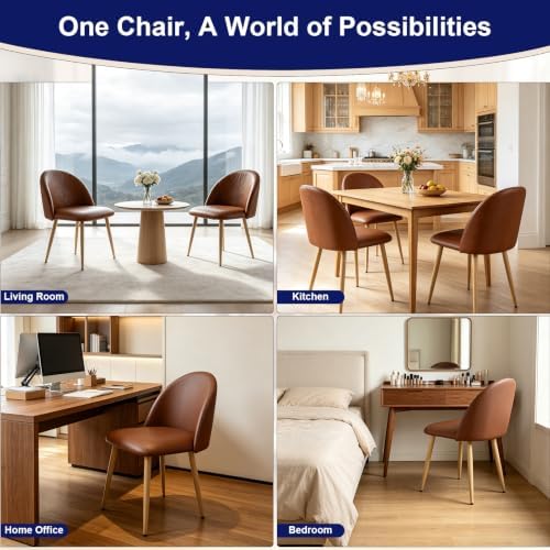 Lightdot Modern PU Leather Dining Chairs Set of 2 Brown Kitchen Side Chairs - Image 6