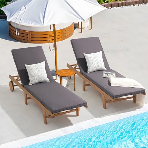 Patiorama Patio Acacia Wood Chaise Lounge Chair of 2, Pool Chair, Dark Grey by Patiorama