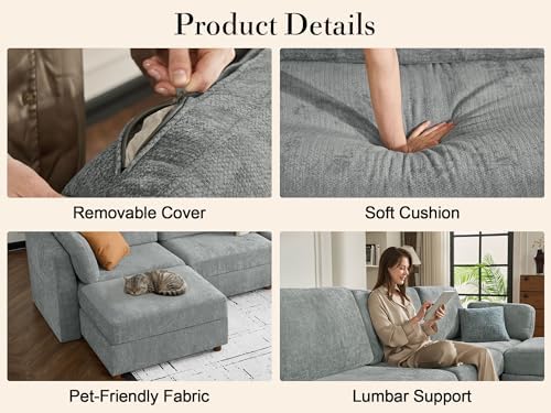 Oversized Modular Sectional Sleeper Sofa Bed Cloud Couches Gray - Image 6