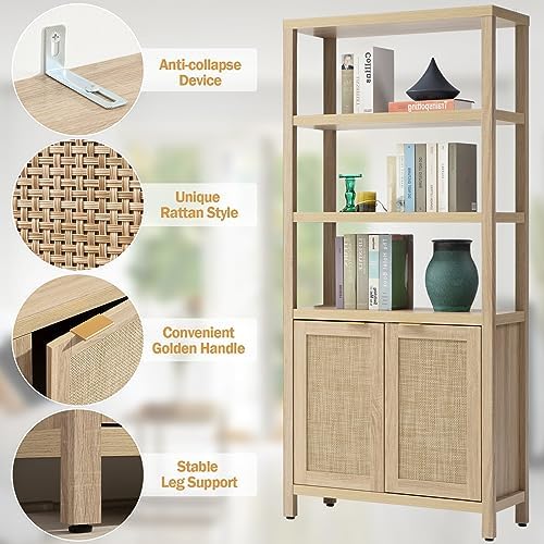 SICOTAS 71" Tall Rattan Bookshelf - Image 5