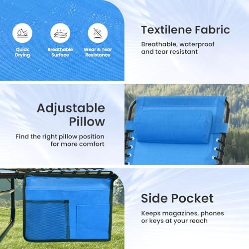 SUNW 2 Pack 400lbs Adjustable Folding Chaise Lounge, Lay Flat Recliner - Image 7