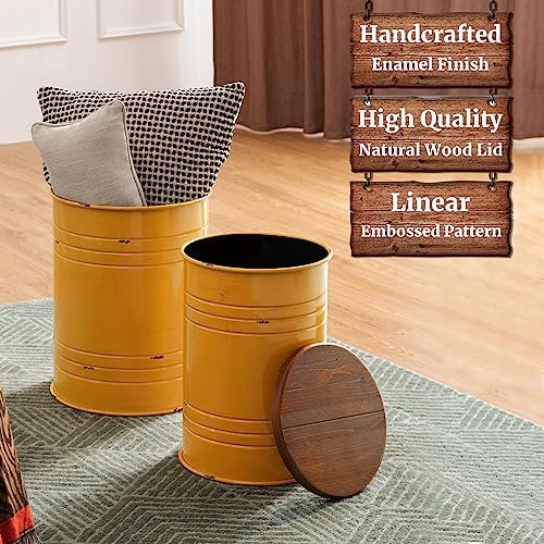 Glitzhome Rustic End Table Set of 2, Farmhouse Galvanized Metal Barrel Ottoman - Image 5
