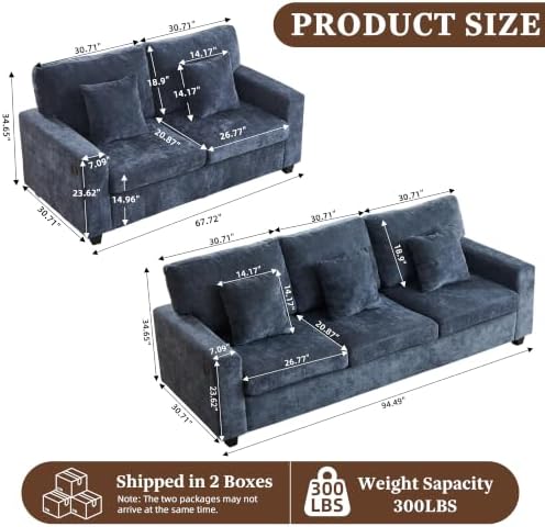 3 Seater Sofa with 2 Loveseat Chenille Couch Set - Image 2