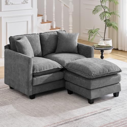 51'' Cloud Loveseat Couch with Ottoman, Love Seats Cloud Sofa with 2 Throw by HOCAT