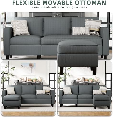 SUNLEI L-Shaped Sectional Couch, Modern Grey Reversible Sectional Sofa - Image 4