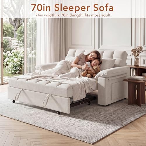 Vipbear Sleeper Sofa Bed, Guest Room, Chenille Beige - Image 3