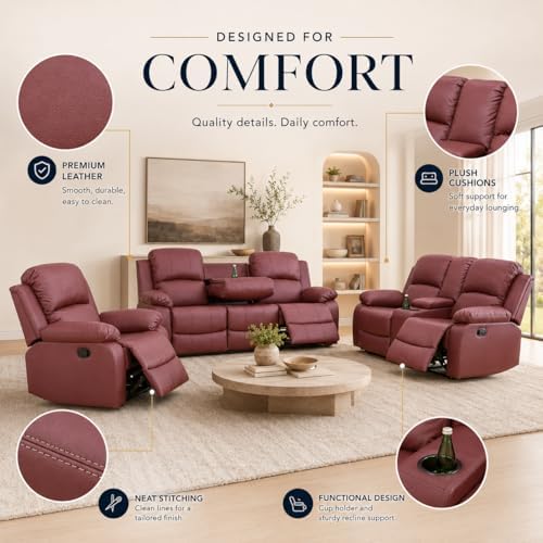 Recliner Sofa Set 3 Piece Living Room Furniture Set Couch Leather Recliner Sofa - Image 3