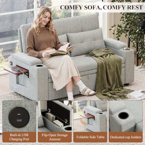 COLAMY 65'' Convertible Futon Sofa Bed, Pull Out Couch Bed, Light Grey - Image 5