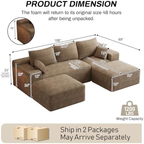 ONEMMLION 108" Oversized Cloud Boneless Couch Modular Sofas - Image 3