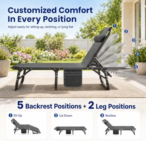 MOPHOTO 5-Position Folding Chaise Lounge Chair - Image 3
