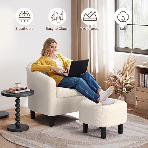 Yaheetech Accent Chairs with Ottoman Set of 2, Boucle Fabric - Image 4