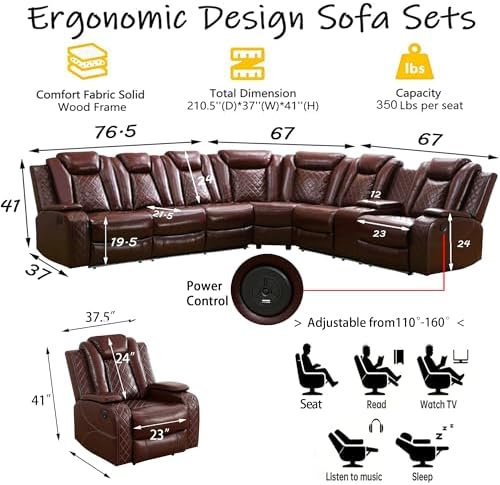 Leather Power Reclining Sectional Sofa Set, Sectional Couch - Image 2