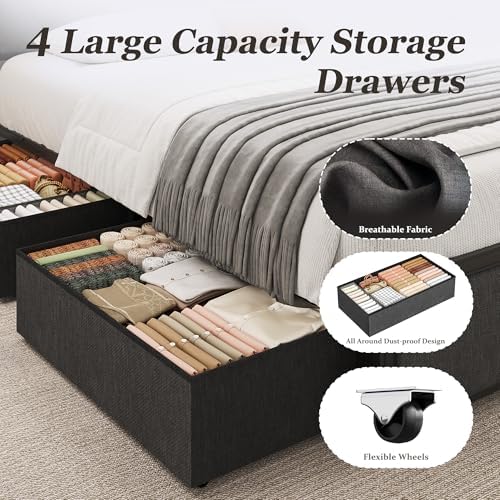 PHGLL Queen Bed Frame with 4 Storage Drawers, Metal Platform Bed Frame Queen - Image 5
