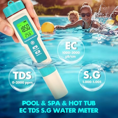 7 in1 Pool Thermometer, PH & Salt Meter, Digital Pool TDS EC ORP SG Salinity - Image 6
