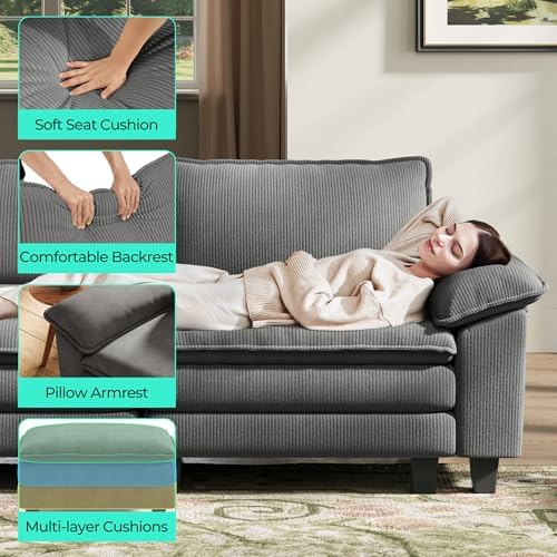 LINSY HOME 90" Modular Cloud Love Seat Sofa, Corduroy Soft Sectional Couch - Image 4