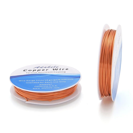 Adabele 32 Feet Premium Tarnish Resistant Round Bare Raw Jewelry Copper Wire Beading Wire Spool Bulk (1mm/18 Gauge) for DIY Craft Jewelry Making BF287-10