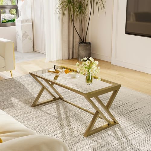 Wolawu Coffee Table Gold Glass Coffee Table - Image 5
