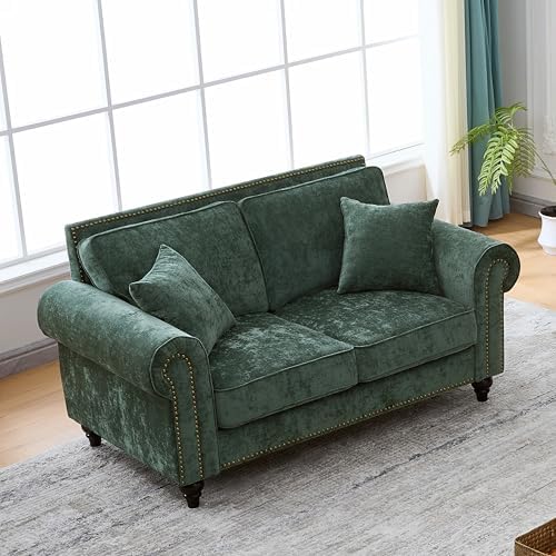 63.5" Chenille Loveseat Sofa, Traditional Rolled Arm Couch - Image 3
