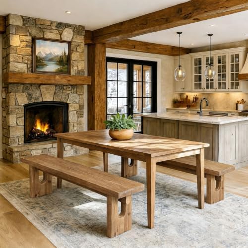 63" Solid Wood Bench, Extra Long Farmhouse Dining Bench - Image 3
