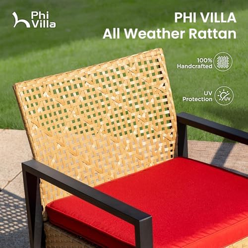 PHI VILLA 4 Piece Yellow Wicker Patio Furniture Set - Image 5