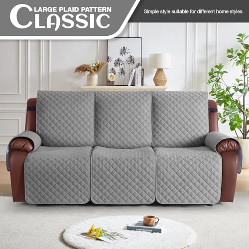 KinCam Waterproof Recliner Sofa Covers Washable, 3 Seater, Light Gray - Image 2