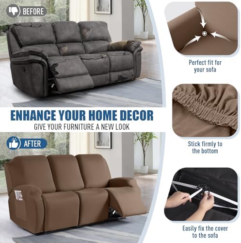 TAOCOCO Recliner Sofa Slipcover, 3 Pieces Polyester Fabric Stretch Sofa Covers - Image 5