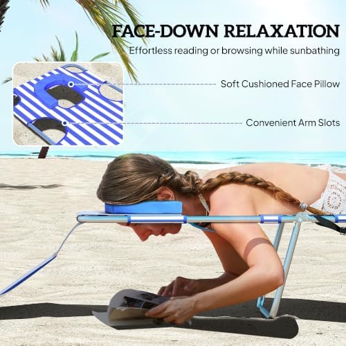 Outsunny Chaise Lounge Chair Outdoor Set of 2 w/Face Arm Hole Blue Stripe - Image 5