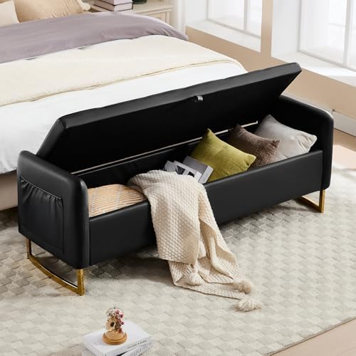 Storage Bench for Bedroom, 65 Inch End of Bed Storage Bench Black - Image 6