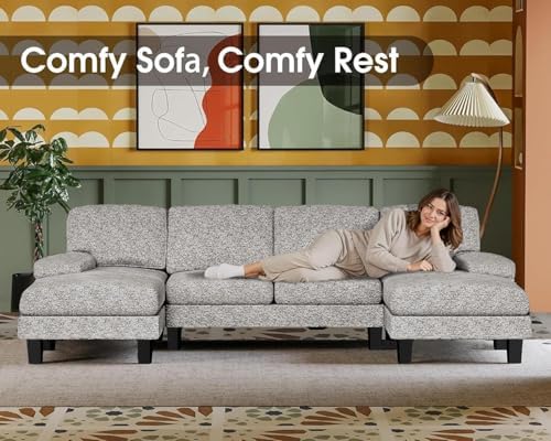 Furmax Sectional Couches for Living Room, Loop Yarn, Pearl Gray - Image 4