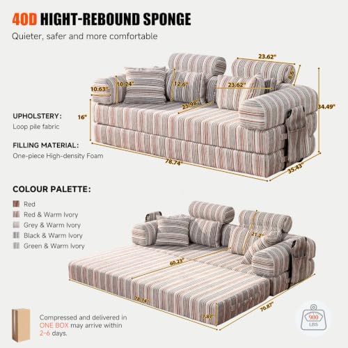 79" Memory Foam Sofa Bed, High Headrest Convertible Futon Boneless Couch - Image 2