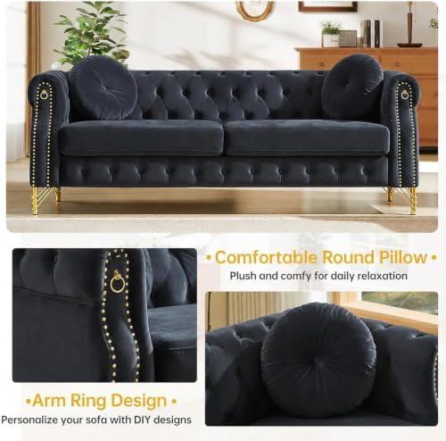 2 Piece 82" Velvet Chesterfield Sofa Set - Image 3