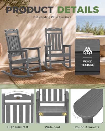 Outdoor Rocking Chairs Set of 4, Oversized Rocking Chair, All Weather - Image 6