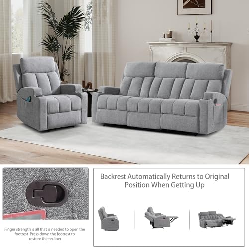 CANMOV Manual Recliner Sofa Set, Fabric Recliner Living Room Furniture Sets - Image 4
