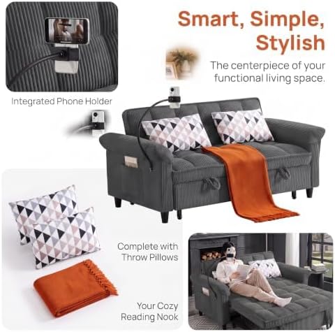 Corduroy Pull Out Sofa Bed - Image 6