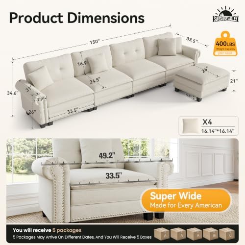 SUNSHINE VALLEY 150" Oversized Modular Sectional Couch L Shaped Living Room - Image 2