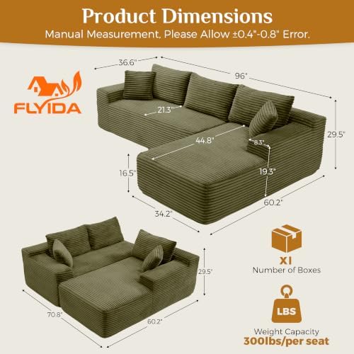 96" Boneless Cloud Sectional Couches - Image 2