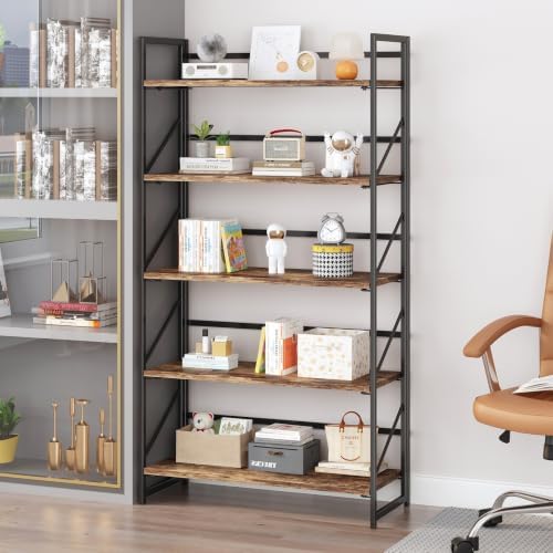 JSB 5 Tier No Assembly Folding Bookshelf, 30.7" Wide Foldable Storage Bookcase - Image 5