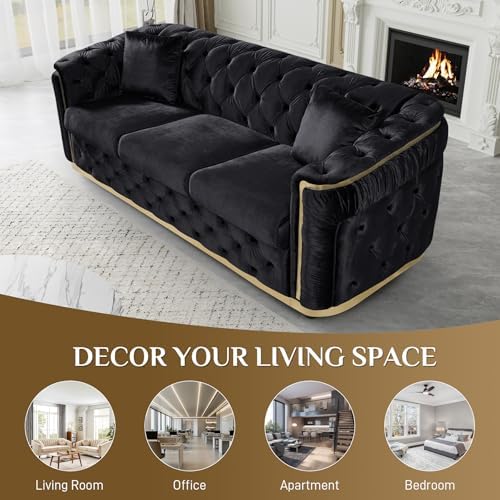 2-Piece 84.6" Velvet Sofa Set, Chesterfield Tufted - Image 5