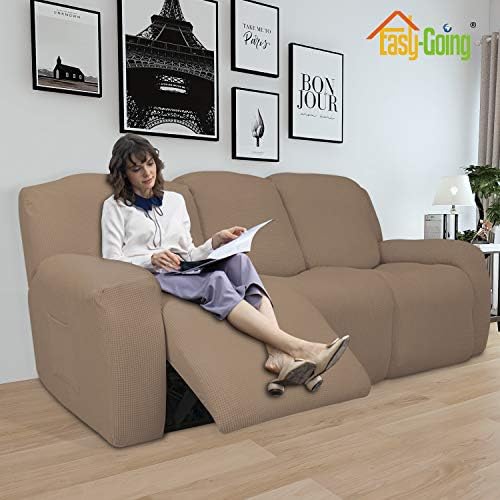 Easy-Going 8 Pieces Recliner Couch Stretch Sofa Slipcover Camel - Image 2