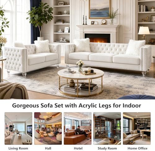 Aoowow 2 Piece Chesterfield Sofa Couch Set - Image 7