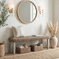 Solid Acacia Wood Bench with Natural Woven Water Hyacinth Seat by AVCONNECT