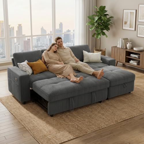WEUP 81" Sectional Sofa with Pull Out Bed, L Shaped 3 Seat Sleeper Sofa with by Unknown