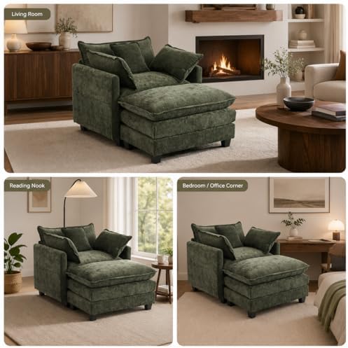 41" Oversized Chair with Ottoman, Chenille Reading Chair and a Half, Deep Seat - Image 6