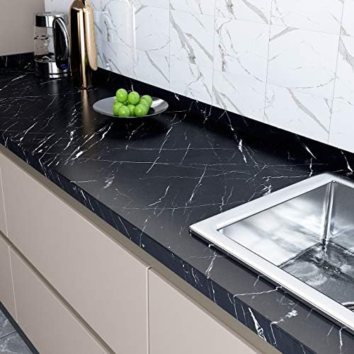 FunStick Thick Matte Black Marble Wallpaper Kitchen Counter Top Covers Peel and - Image 3