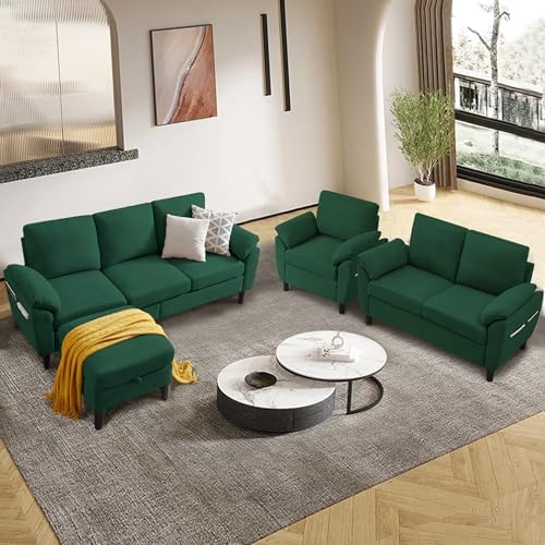 4 Piece Convertible Sectional Sofa Set, Modern Linen Small L Shaped Couch - Image 3