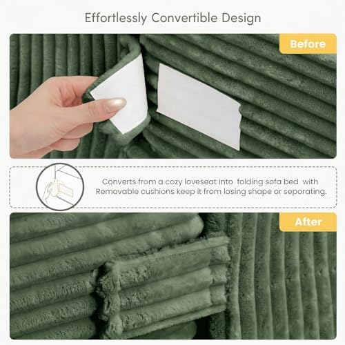 cidludto Convertible Sofa Bed, Boneless Couch 2 in 1 Loveseat Folding Couch Bed - Image 5
